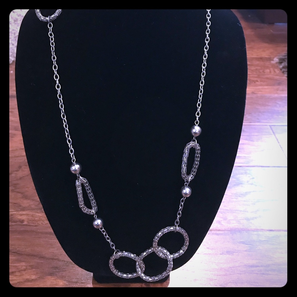 Long silver loop necklace